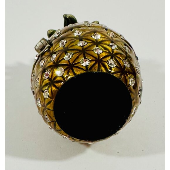 Jeweled Pineapple Hinged Trinket Ring Box With Sparkling Rhinestones & Magnetic - Picture 9 of 13